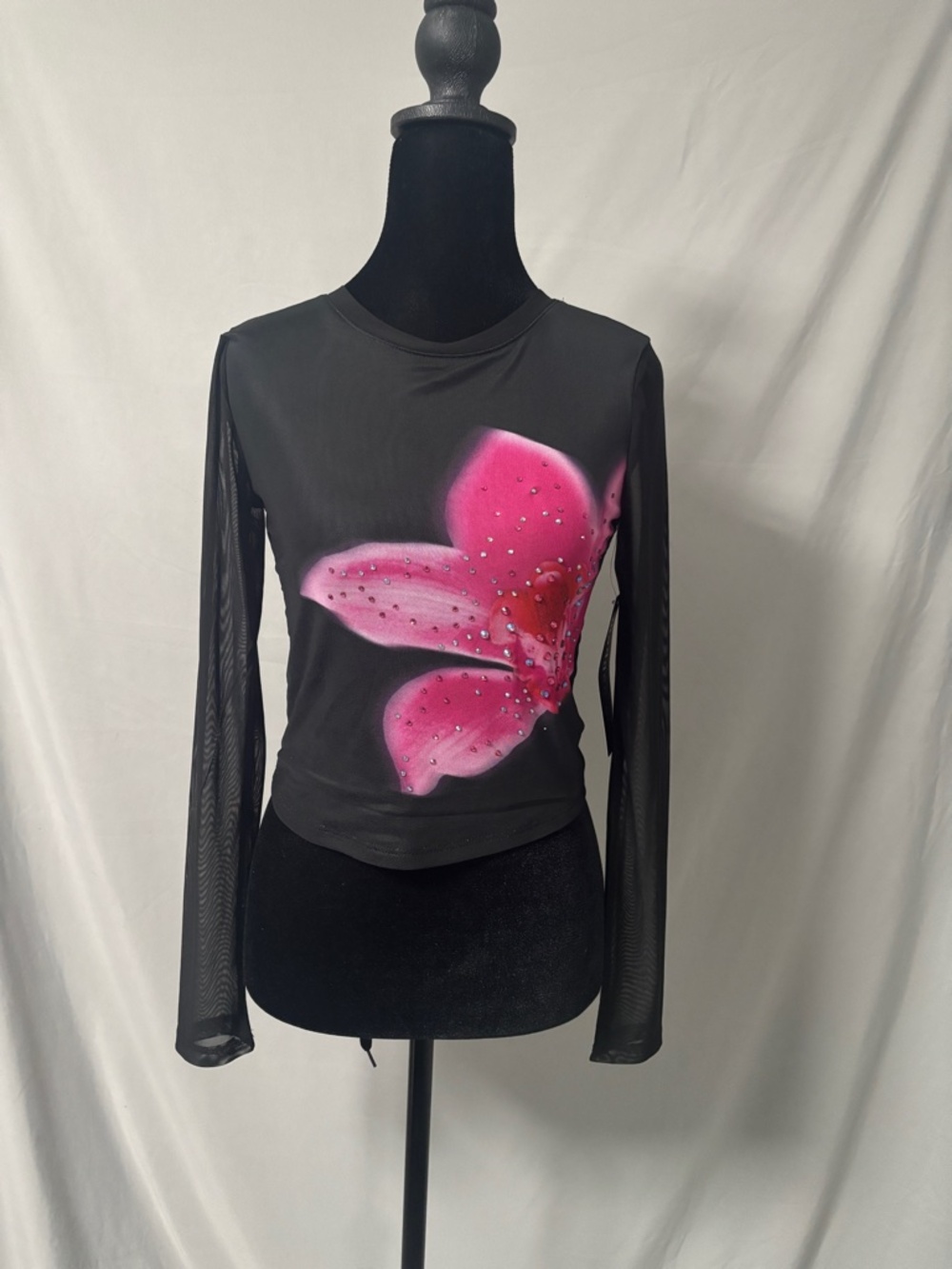 Madden Girl Junior Studded Mesh Long-Sleeve Top
